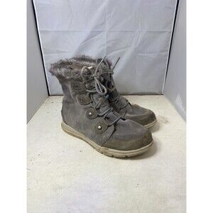 Sorel Joan Explorer Grey/Taupe Lace Up Fur Lined Boot 8M